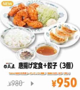 Yahoo!検索の日高屋クーポンサンプル情報！【唐揚げ定食＋餃子（3個）】